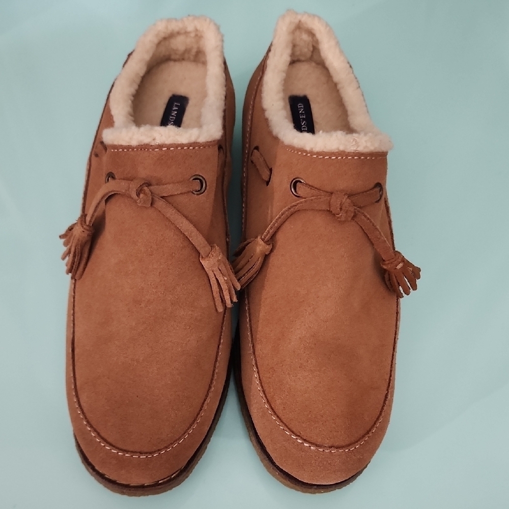 Lands' End Tan Suede Slip-On Loafers with Tassels